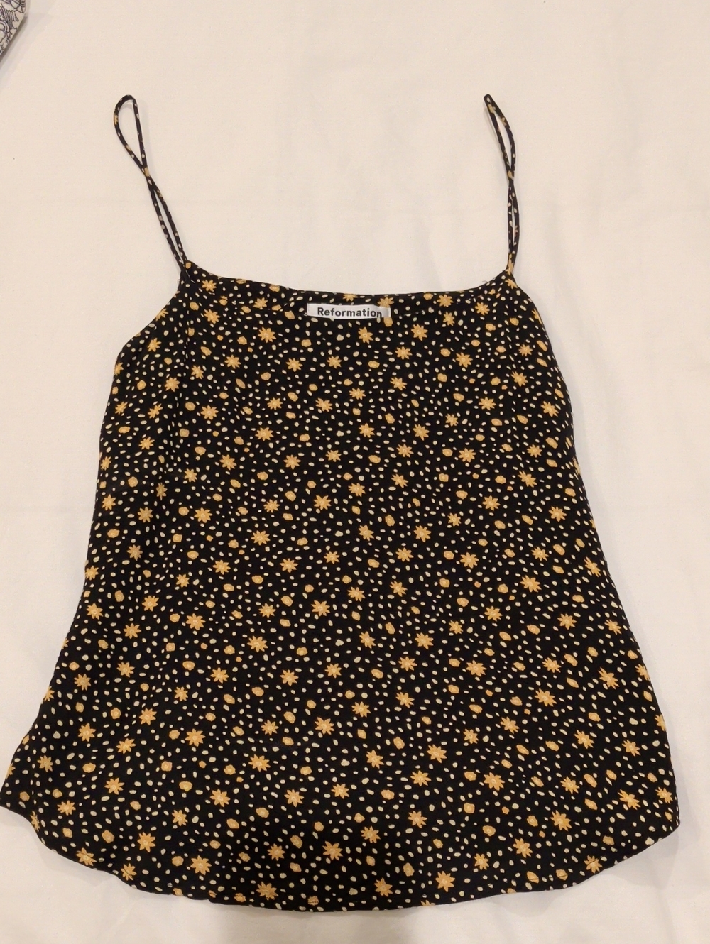 Reformation Black Slip Camisole with Yellow Daisy Print